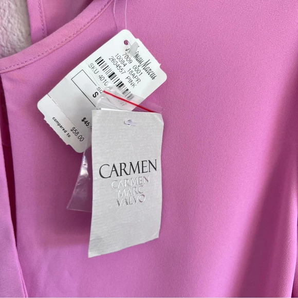 Carmen Marc Valvo Pink Flutter Sleeve Snap Front Blouse - Picture 8 of 13